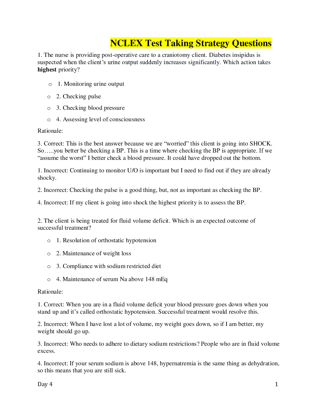 Preview image for NCLEX Test Taking Strategy Questions (Complete Answers)